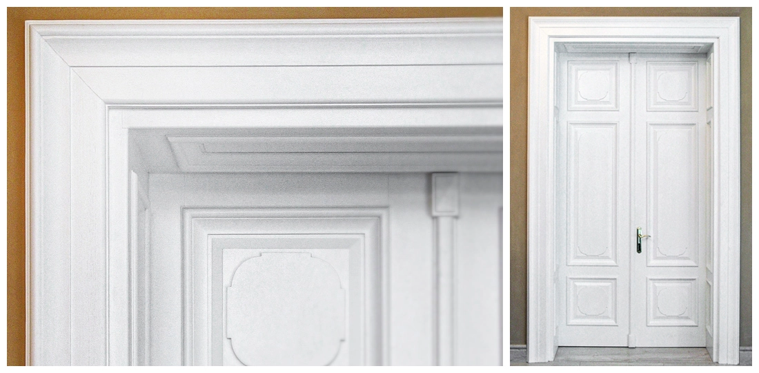 białe dwuskrzydłowe drzwi z ościeżnicą
