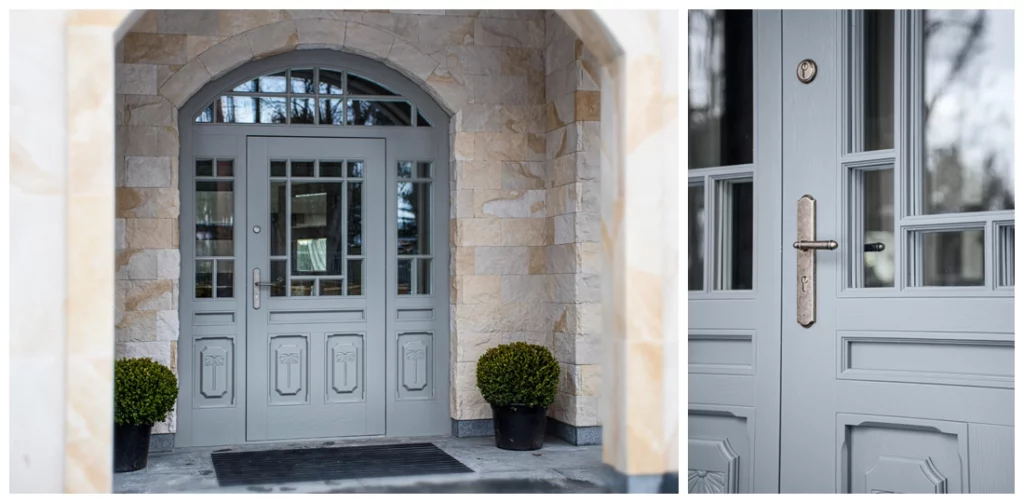szare drzwi zewnętrzne przeszklone